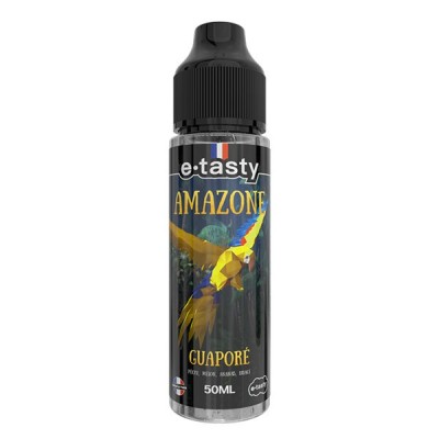 E-liquide e-tasty Amazone Guaporé 50ml avec illustration de perroquet jaune et bleu E-liquide e-tasty Amazone Guaporé 50ml avec illustration de perroquet jaune et bleu