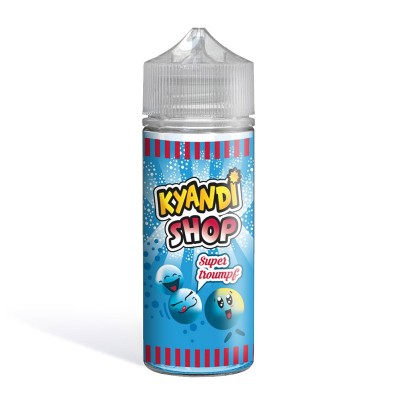Flacon e-liquide Kyandi Shop Super Troumpf 100ml, design bleu avec bonbons animés