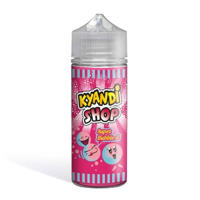 E-liquide Super Bubble Z 100ml de Kyandi Shop, bouteille rose avec bulles et bonbons