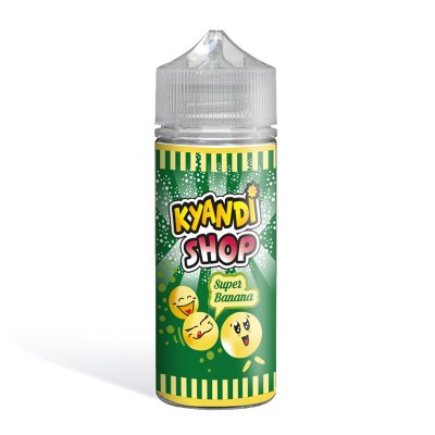 Bouteille de e-liquide Kyandi Shop Super Banana 100ml avec emballage vert et jaune