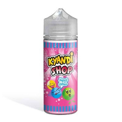 Flacon de e-liquide Kyandi Shop Super Gibus 100ml, design coloré avec bonbons souriants