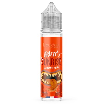 E-liquide Sunrise Freeze de Liquideo, flacon orange avec motif de dents, 50ml