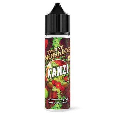E-liquide Kanzi 50ml Twelve Monkeys, saveur fruitée, flacon noir avec étiquette colorée
