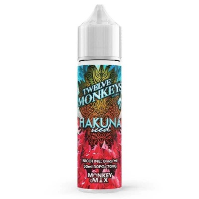 E-liquide Hakuna Iced 50ml par Twelve Monkeys, coloré bleu et rouge, saveur Monkey Mix