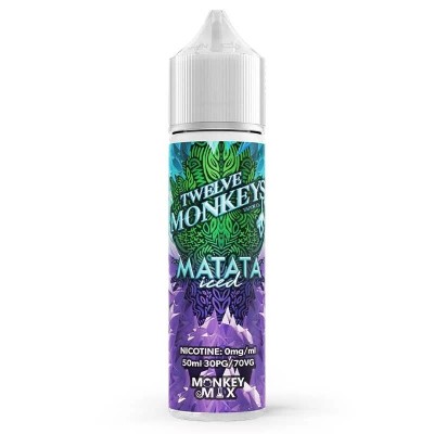Flacon e-liquide Matata Iced Twelve Monkeys 50ml, design vert et violet, saveur menthe
