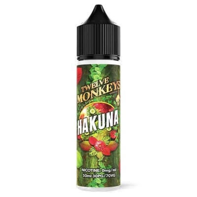 Bouteille e-liquide Twelve Monkeys Hakuna 50ml, saveur tropicale, étiquette verte et rouge