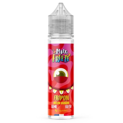 Bouteille de e-liquide Fripon 50ml Multi Freeze Liquideo, saveur fruitée, design coloré