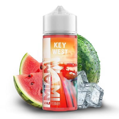 E-liquide Key West saveur pastèque fraîche avec glace, bouteille et fruits E-liquide Key West saveur pastèque fraîche avec glace, bouteille et fruits