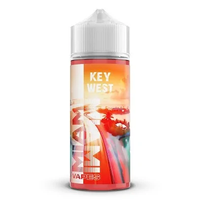 E-liquide Key West 100ml Miami Vapes, saveur pastèque fraîche, flacon avec coucher de soleil E-liquide Key West 100ml Miami Vapes, saveur pastèque fraîche, flacon avec coucher de soleil