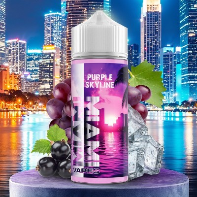 E-liquide Purple Skyline Miami Vapes, saveur raisin, avec skyline urbaine et glaçons E-liquide Purple Skyline Miami Vapes, saveur raisin, avec skyline urbaine et glaçons