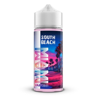 Flacon e-liquide South Beach Miami Vapes 100ml, design palmiers et coucher de soleil tropical