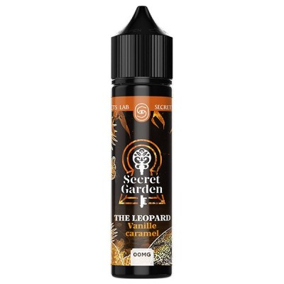 E-liquide The Leopard Secret Garden 50ml parfum caramel, bouteille noire avec logo E-liquide The Leopard Secret Garden 50ml parfum caramel, bouteille noire avec logo