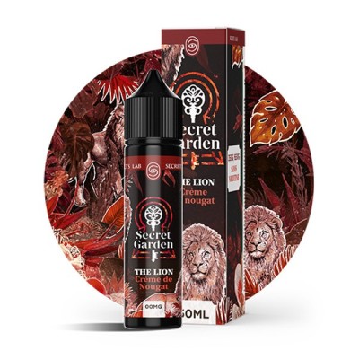 E-liquide The Lion Secret Garden 50ml, saveur crème nougat, packaging avec lion E-liquide The Lion Secret Garden 50ml, saveur crème nougat, packaging avec lion