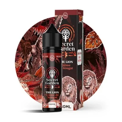 E-liquide The Lion Secret Garden 50ml, saveur crème nougat, packaging avec lion E-liquide The Lion Secret Garden 50ml, saveur crème nougat, packaging avec lion