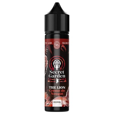 E-liquide Secret Garden The Lion 50ml saveur nougat, flacon noir avec logo crâne rouge E-liquide Secret Garden The Lion 50ml saveur nougat, flacon noir avec logo crâne rouge