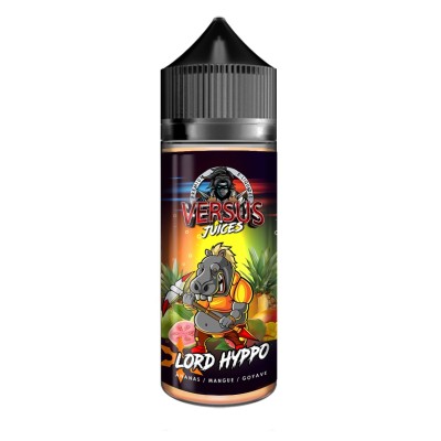 Bouteille e-liquide Lord Hyppo Versus Juice 100ml avec hippopotame cartoon et fruits Bouteille e-liquide Lord Hyppo Versus Juice 100ml avec hippopotame cartoon et fruits