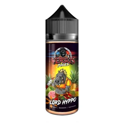 Bouteille e-liquide Lord Hyppo Versus Juice 100ml avec hippopotame cartoon et fruits Bouteille e-liquide Lord Hyppo Versus Juice 100ml avec hippopotame cartoon et fruits