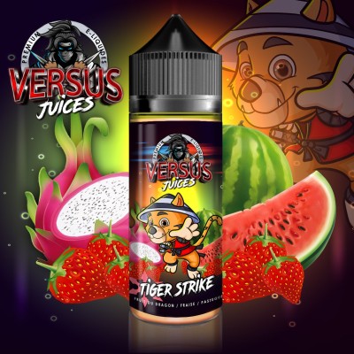Bouteille e-liquide Tiger Strike Versus Juice, fruits exotiques, fraise, pastèque, dragon fruit