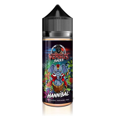 Bouteille e-liquide Hannibal Versus Juice 100ml, design coloré avec éléphant style cartoon Bouteille e-liquide Hannibal Versus Juice 100ml, design coloré avec éléphant style cartoon
