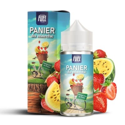 E-liquide Panier du marché Fraise et Pastèque Jaune 100ml, packaging coloré avec fruits