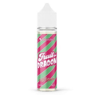 E-liquide Fruit du Dragon 50ml Wpuff Flavors Liquideo, bouteille verte et rose rayée