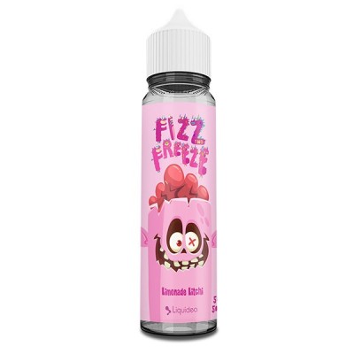 Bouteille de e-liquide Fizz & Freeze Limonade Litchi 50ml, design rose avec personnage