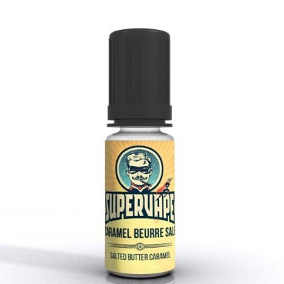 Concentré Caramel Beurre Salé 10ml Supervape, flacon avec logo vintage sur étiquette jaune