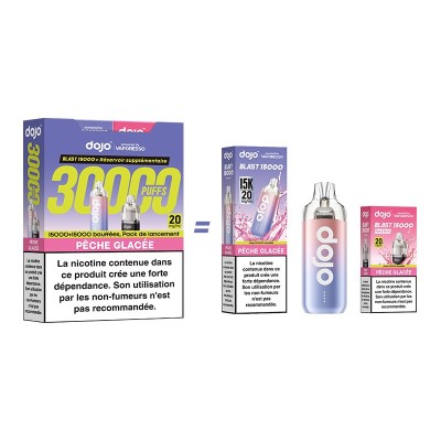 Kit vapotage Puff Dojo Blast Bundle 30K Pêche Glacée avec e-liquide et batterie rechargeable Kit vapotage Puff Dojo Blast Bundle 30K Pêche Glacée avec e-liquide et batterie rechargeable