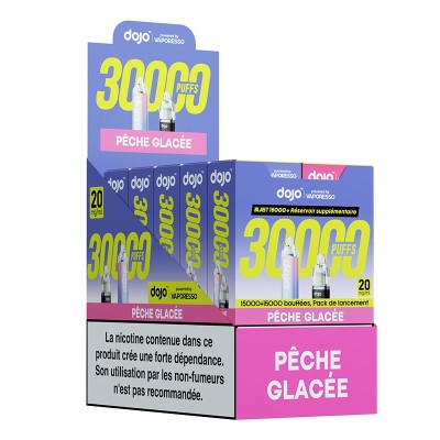 Boîtes de cigarettes électroniques Puff Dojo Blast 30000, saveur pêche glacée, 20 pièces Boîtes de cigarettes électroniques Puff Dojo Blast 30000, saveur pêche glacée, 20 pièces