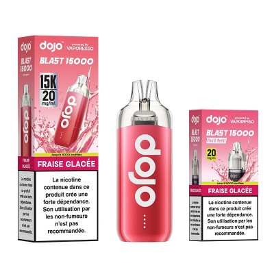 Cigarette électronique Puff Dojo Blast 15000 saveur Fraise Glacée, avec boîte et flacon Cigarette électronique Puff Dojo Blast 15000 saveur Fraise Glacée, avec boîte et flacon