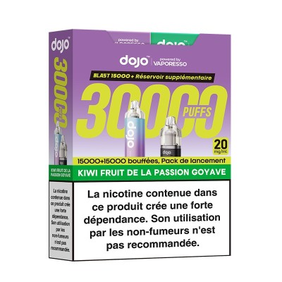Puff Dojo Blast Bundle 30K saveur Kiwi Fruit de la Passion Goyave, 20 puffs, emballage violet Puff Dojo Blast Bundle 30K saveur Kiwi Fruit de la Passion Goyave, 20 puffs, emballage violet