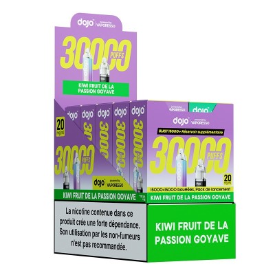 Puff Dojo Blast Bundle 30K saveur Kiwi Fruit de la Passion Goyave, boîtes et emballages Puff Dojo Blast Bundle 30K saveur Kiwi Fruit de la Passion Goyave, boîtes et emballages