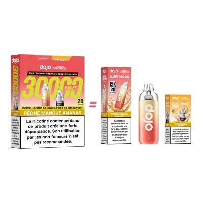 Kit vape Puff Dojo Blast Bundle 30K arôme pêche mangue ananas, cigarette électronique Kit vape Puff Dojo Blast Bundle 30K arôme pêche mangue ananas, cigarette électronique