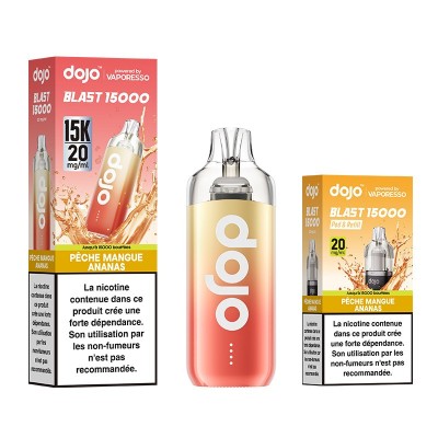 Cigarette électronique Dojo Blast 15000 saveur pêche mangue ananas avec boîte Cigarette électronique Dojo Blast 15000 saveur pêche mangue ananas avec boîte