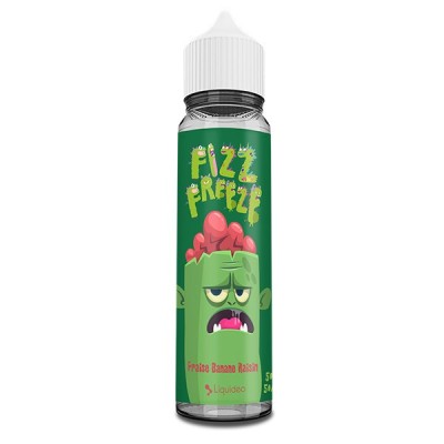 Bouteille e-liquide Fizz & Freeze saveur fraise banane raisin 50ml, design vert avec monstre