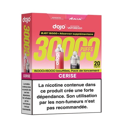 Dojo Blast Bundle 30K Cerise - Cigarette électronique rechargeable 30000 bouffées, saveur cerise Dojo Blast Bundle 30K Cerise - Cigarette électronique rechargeable 30000 bouffées, saveur cerise