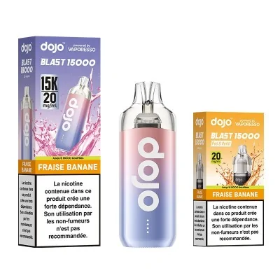 Produit Puff Dojo Blast 15000 Fraise Banane, cigarette électronique jetable avec boîte Produit Puff Dojo Blast 15000 Fraise Banane, cigarette électronique jetable avec boîte