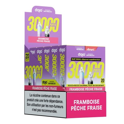 Boîtes de cigarettes électroniques Puff Dojo Blast 30000 saveur framboise pêche fraise Boîtes de cigarettes électroniques Puff Dojo Blast 30000 saveur framboise pêche fraise