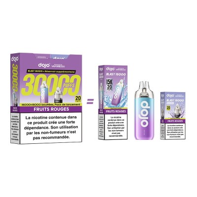Kit e-cigarette Puff Dojo Blast Bundle 30K Fruits Rouges avec cartouches et liquide Kit e-cigarette Puff Dojo Blast Bundle 30K Fruits Rouges avec cartouches et liquide