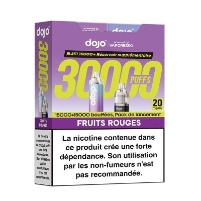 Boîte Puff Dojo Blast Bundle 30K Fruits Rouges, produit Vaporesso avec avertissement santé Boîte Puff Dojo Blast Bundle 30K Fruits Rouges, produit Vaporesso avec avertissement santé