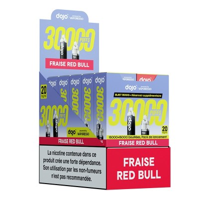 Boîtes de cigarettes électroniques Dojo Blast 30K saveur Fraise Red Bull, 30000 bouffées Boîtes de cigarettes électroniques Dojo Blast 30K saveur Fraise Red Bull, 30000 bouffées
