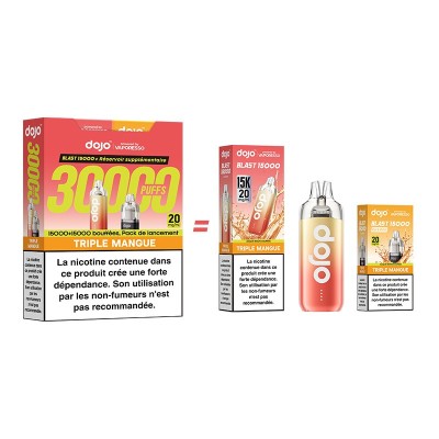 Kit Puff Dojo Blast Bundle 30K Triple Mangue avec e-liquide et avertissement nicotine Kit Puff Dojo Blast Bundle 30K Triple Mangue avec e-liquide et avertissement nicotine