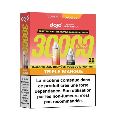 Pack Dojo Blast 30000 bouffées Triple Mangue avec avertissement nicotine, e-cigarette Pack Dojo Blast 30000 bouffées Triple Mangue avec avertissement nicotine, e-cigarette