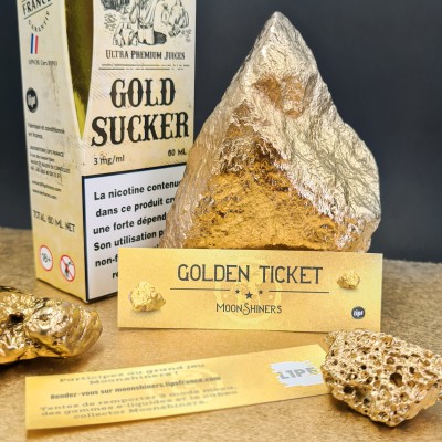 Kit Gold Sucker avec pépite d'or, ticket doré et emballage, produit Moonshiners Kit Gold Sucker avec pépite d'or, ticket doré et emballage, produit Moonshiners