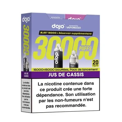 Pack Dojo Blast 30000 bouffées cigarette électronique rechargeable saveur jus de cassis Pack Dojo Blast 30000 bouffées cigarette électronique rechargeable saveur jus de cassis