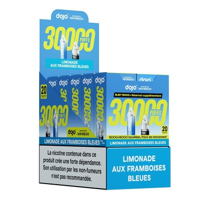 Puff Dojo Blast 30000 bouffées Limonade Framboises Bleues, pack et boîtes du produit Puff Dojo Blast 30000 bouffées Limonade Framboises Bleues, pack et boîtes du produit