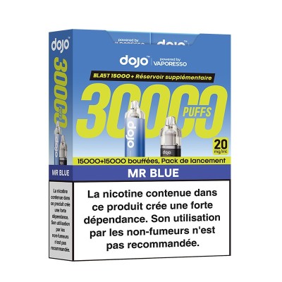 Pack Dojo Blast 30000 bouffées Mr Blue - Réservoir supplémentaire - Avertissement nicotine Pack Dojo Blast 30000 bouffées Mr Blue - Réservoir supplémentaire - Avertissement nicotine