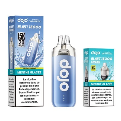 Kit Dojo Blast 15000 Menthe Glacée avec e-liquide et boîte, produit de vapotage Kit Dojo Blast 15000 Menthe Glacée avec e-liquide et boîte, produit de vapotage