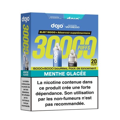 Boîte de recharges Dojo Blast 30000 bouffées menthe glacée avec avertissement nicotine Boîte de recharges Dojo Blast 30000 bouffées menthe glacée avec avertissement nicotine