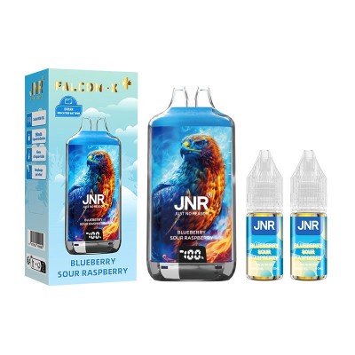 Cigarette électronique Puff Falcon-X Plus JNR saveur myrtille-framboise, boîte et flacons